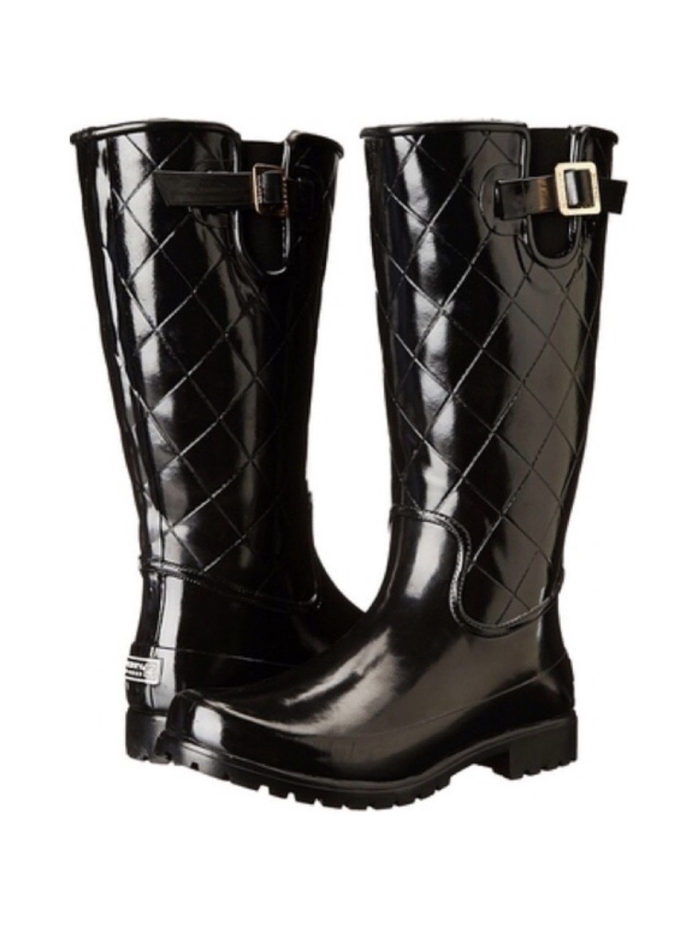 Sperry Quilted Black Rain Boots with Buckle Accent